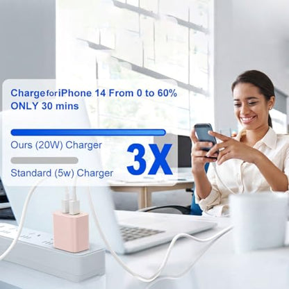 4 Pack USB C Charger Block,20W USB-C & USB-A Port Charger，for i Phone 17/16/15/14/13/12/11/X/8, i Pad and More，Pink - color: 4p pink