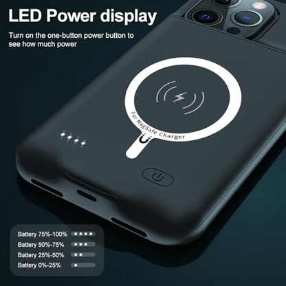 Battery Case for iPhone 16 Pro, 10000mAh High-Capacity Protective Rechargeable Extended Charger Case Compatible Magsafe with iPhone 16 Pro (6.3 inch) Wireless Charging Case Support Carplay (Black) - size: iPhone 16 Pro