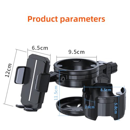 4-in-1 Universal Stroller Cup Holder – Adjustable Single/Double Cup & Phone Holder, 360° Rotatable, Anti-Slip Silicone Grip, Spill-Proof Design for Baby Strollers, bicycles,Wheelchairs, Shopping Carts