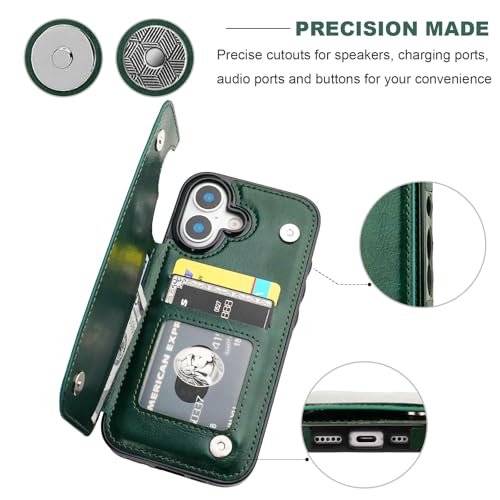 ONETOP for iPhone 17 Wallet Case with Credit Card Holder,Green | Kickstand,ID/Cash Holder,Case Wallet with Card Slots,Double Magnetic Clasp,Durable PU Leather Shockproof Cover for Women Men - color: Green