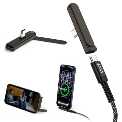 Invisible Holder C Charger Cable with Stand,Detachable 2 in 1 USB C Cable - color: Black