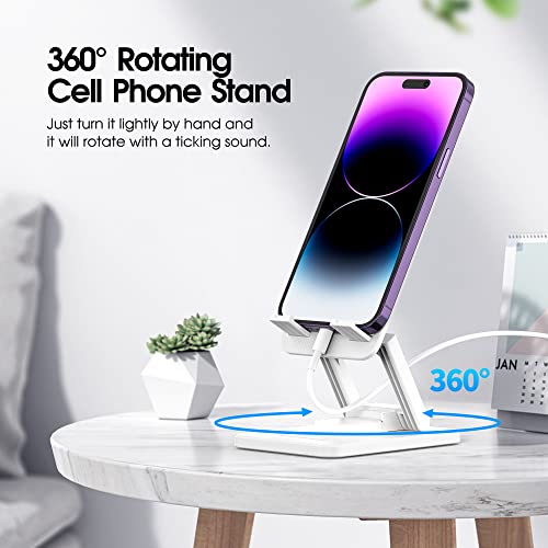Aiwode 360° Rotating Cell Phone Stand,Desk Phone Holder,Portable Cellphone Cradle,Foldable Phone Stand,for iPhone 14/13/12/11/Pro/Max/Plus/Mini/Pro Max,Samsung,for Smartphones(4-8"),White