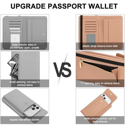 DOB SECHS Leather Passport Wallet Crossbody Phone Bag, RFID Blocking Passport Holder Credit Cards Case for Women - color: Brown-2