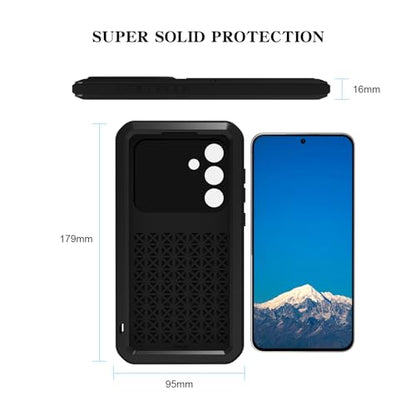 LOVE MEI Military Rugged Case for Samsung Galaxy S25 FE 5G, with Tempered Glass Screen Protector, Shockproof Dustproof Scratch Proof Hybrid Metal and Silicone Gel Heavy Duty Full Body Cover (Black) - color: Black