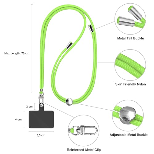 TBOC Cell Phone Lanyard [Fluor Green] - Comfortable Universal Smartphone Lanyard - Easy to Use Neck Phone Holder [Black Patch] - Adjustable Length Phone Strap Crossbody - Fits All Mobile Phones - color: Fluor Green