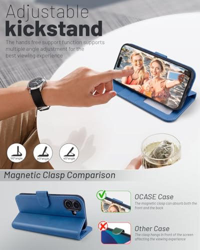 OCASE for iPhone 17 Wallet Case, Card Holder, Light Blue | RFID Blocking, Kickstand, Magnetic Closure, PU Leather Flip Folio, Shockproof TPU Shell, Protective Phone Cover (6.3") 2025 - color: Light Blue