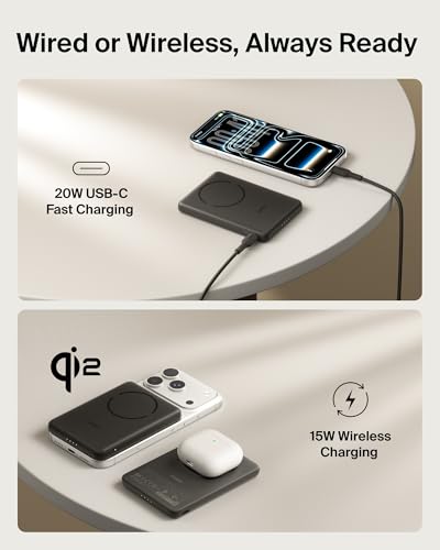 Belkin 5K 15W Ultra Slim Portable Power Bank, Supports MagSafe Accessories - color: Black