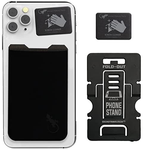 Phone Wallet - Adhesive Card Holder - Cell Phone Pouch - Stick on Lycra Pocket by Gecko - Carry Credit Cards and Cash - color: BLACK BLACK