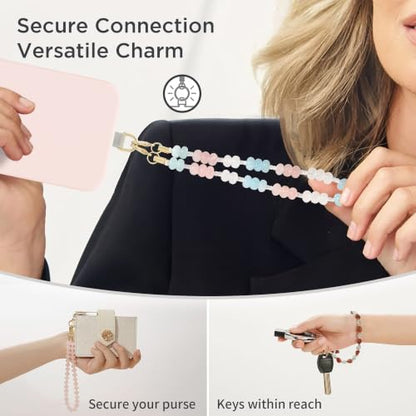 POSADINA Natural Stone Phone Charm, Beaded Healing Phone Wrist Strap, Handmade Cellphone Chain Lanyard with Tether Tab - color: Cotton Candy