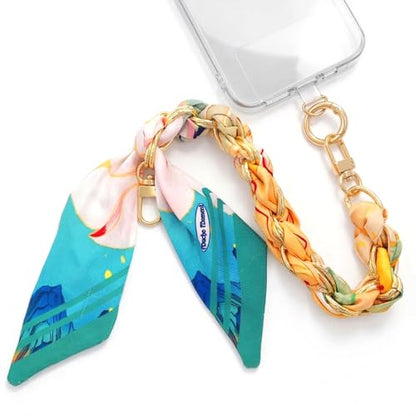 AGEN KGEN Phone Charms with Scarf Gold Metal Phone Lanyard Wrist Strap - color: Colorful