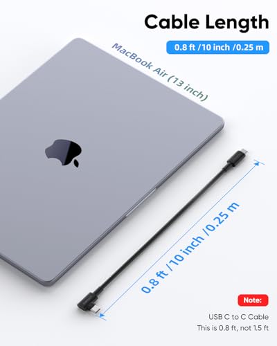 SUNGUY Short USB C to USB C Cable 10-Inch, [2-Pack, 0.8FT] Right Angle 60W Fast Charge USBC to USBC Cable Compatible with iPhone 17 16 15 Pro Max, Galaxy S24 S23 S22, iPad Pro - color: Black, size: 0.8ft