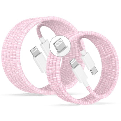 20W Lightning Cable to USB C, [Apple MFi Certified] Braided Fast Cable - color: Pink, size: 20W-6FT+10FT