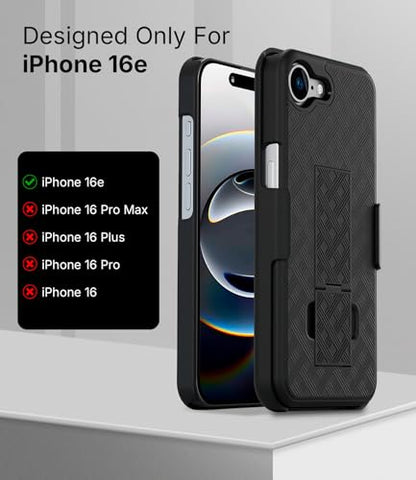 MOTIVE for iPhone 16e Case with Belt Clip, Rigid, Kickstand | 6.1" | Ranger v1 Series, Black, 360° holster, open-top/open-bottom port access, textured grip, slim - size: iPhone 16e