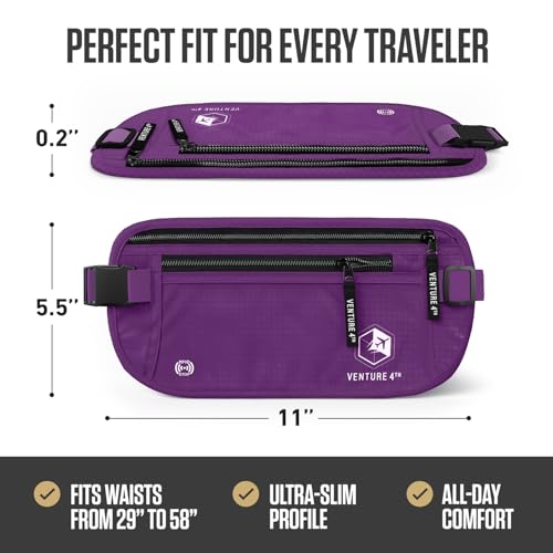 VENTURE 4TH Travel Money Belt, RFID Blocking Passport Holder - Purple - color: Purple
