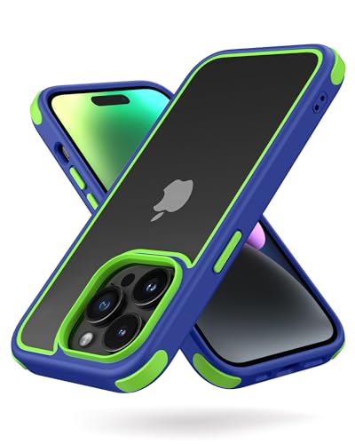 Mobnano for iPhone 14 Pro Crystal Clear Case, with Multicolor Protective Shockproof Bumpers, Not Yellowing Anti Scratch Transparent Hard PC Back & Soft Silicone TPU Frame Cover (Blue/Green) - color: Blue/Green, size: iPhone 14 Pro