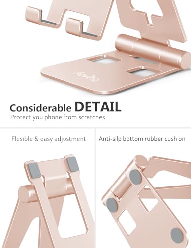Aoviho Foldable Cell Phone Stand for Desk, Holder for iPhone,Rose Gold - color: Rose Gold
