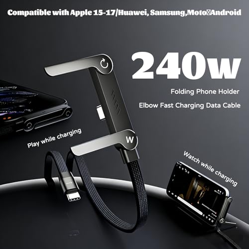 240w Braided Fast Charging Cable with Built-In Phone Stand,Invisible Stand Charging Cable,2026 New Foldable Durable USB-C Cord,90 Degree USB C Cable Right Angle Multi-functional Charger Cord (1)