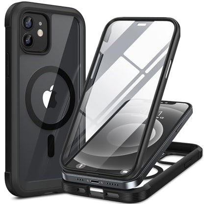 miracase Magnetic for iPhone 12 mini Case, [360 Full-Body Protection & Complete Camera Guard], Drop & Scratch-Resistant, Shockproof, Stylish Clear iPhone Case, iPhone 12 mini Cover, Black - color: Magnetic Classic Black, size: iPhone 12 Mini
