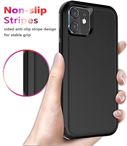 Diverbox for iPhone 12 case [Shockproof] [Dropproof] [Tempered Glass Screen Protector],Heavy Duty Protection Phone Case Cover for Apple iPhone 12 (12-Black-3in1) - color: Black-3in1