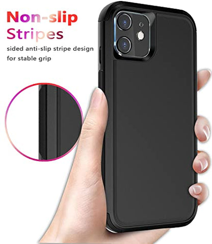 Diverbox for iPhone 12 case [Shockproof] [Dropproof] [Tempered Glass Screen Protector],Heavy Duty Protection Phone Case Cover for Apple iPhone 12 (12-Black-3in1) - color: Black-3in1