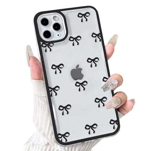 NITITOP Compatible for iPhone 11 Pro Case Bow - Black | Aesthetics, Cute Clear, Durable ribbon bowknot, Full camera lens, For woman girl, Soft TPU, Shockproof, Waterproof - color: Black, size: iPhone 11 Pro