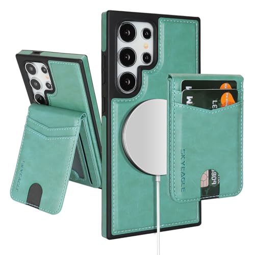 SkyEagle Compatible with Magsafe 2 in 1 Detachable Samsung Galaxy S25 Ultra Wallet Case with Card Holder,Women Men Magnetic PU Leather RFID Blocking Flip Kickstand Credit Slots,Blue Green - color: Blue Green, size: Samsung Galaxy S25 Ultra - 6.9"