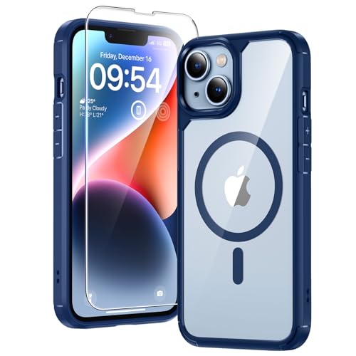 TAURI for iPhone 14 Case, Compatible with MagSafe, Blue | with Screen Protector, Not-Yellowing Military-Grade Protection, Shockproof Slim Magnetic Case for iPhone 14 - color: B-Magnetic Blue