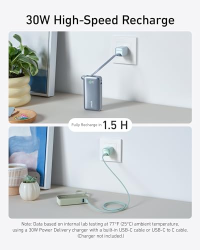 Anker Nano Power Bank,10,000mAh 30W Portable Charger,Built-in USB-C Cable - color: Shell White