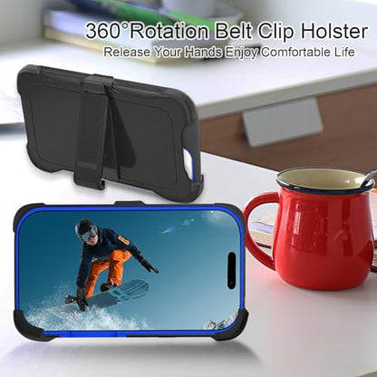 for iPhone 17 Pro Max Case with 2 Camera Lens Protector & 2 Screen Protector, Heavy Duty Full Body Protective Phone Case 6.9" (Belt Clip,BlackBlue) - color: 17 Pro Max-Belt Clip+BlackBlue