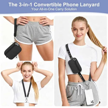 Phone Lanyard Crossbody with Detachable RFID Wallet (Black) - color: Black, size: Medium