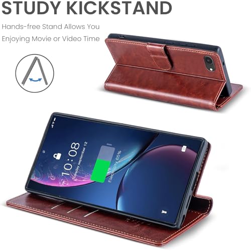 FLIPALM Wallet Case for iPhone 16e, Brown | Card Holder, RFID Blocking, PU Leather Folio Flip, Kickstand, Protective Shockproof Cover - color: Brown