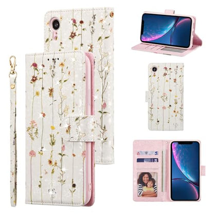 UEEBAI Wallet Case for iPhone XR, PU Leather Phone Case Kickstand RFID Blocking Flip Case with Card Slots Wrist Strap Relief Engraved Pattern Magnetic Closure Folio Case - Vine - color: Vine