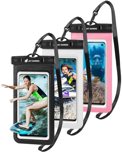 Universal Waterproof Phone Pouch 3 Pack, IPX8 Phone Water Protector Pouch Case Bag Lanyard Compatible iPhone 14 13 12 Pro Max Samsung Galaxy S22, Waterproof Phone Holder Protector Beach Swimming-3