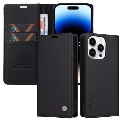 Caseurban Compatible with iPhone 14 Pro Wallet Case PU Leather Flip Folio Case with Card Holder Magnetic Closure Shockproof Protective Phone Cover Black - color: Black, size: iPhone 14 Pro