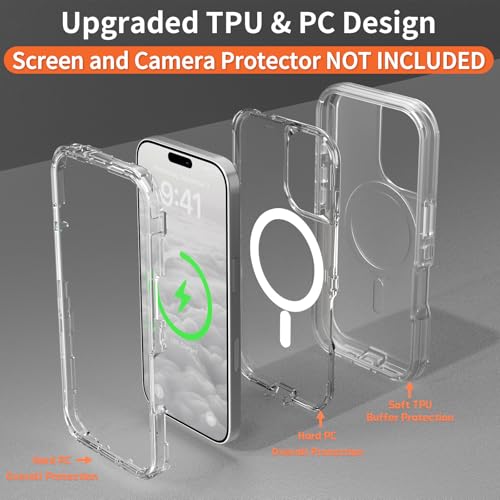 Follaroma Magnetic for iPhone 16 Plus Case, Heavy Duty Phone Cases, Clear | Compatible with MagSafe, Heavy Duty Shock proof Protection, Military-Grade Anti-Drop, Dual Layer Transparent Protective Cover - color: Clear, size: iPhone 16 Plus 6.7''