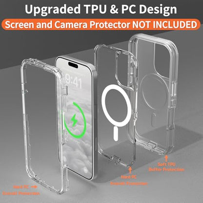 Follaroma Magnetic for iPhone 16 Case, Heavy Duty Phone Cases, Clear, 6.1" | Compatible with MagSafe, Heavy Duty Shock proof Protection, Military-Grade Anti-Drop, Dual Layer Transparent Protective Cover - color: Clear, size: iPhone 16 6.1''