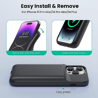 Battery Case for iPhone 14Pro Max/14 Plus/13Pro Max/,Slim Upgrated Powerful 8600mAh Portable Extended Charger Case Cover for iPhone 14Pro Max/14 Plus/13Pro Max Battery Charger Case Black