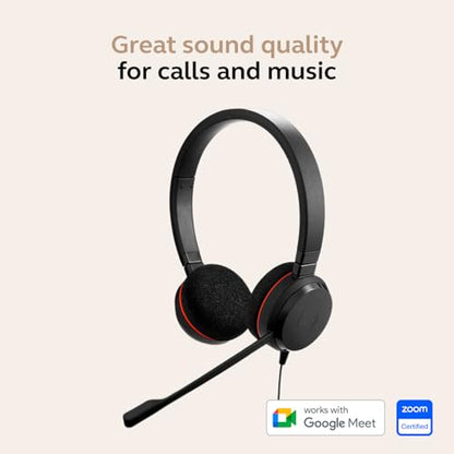 Jabra Evolve 20 (2025 Edition) Wired USB Headset with Microphone, Black - color: Stereo, style: All Platforms