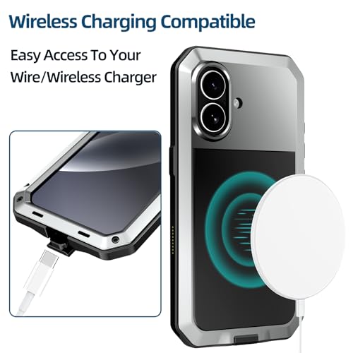 Compatiable with iPhone 17 Case,360 Full Body Protective Cover Heavy Duty Shockproof [Tough Armour] Aluminum Alloy Metal Case with Silicone Built-in Screen Protector - Silver - color: Silver