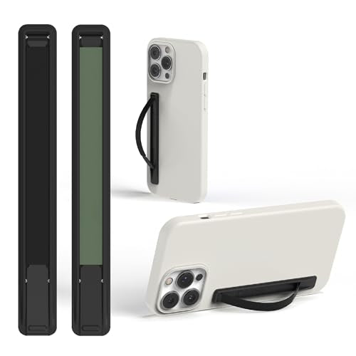 SleekStrip SleekGrip-Essential Ultra Thin Phone Grip Stand,Slim Metal Finger Loop Ring Hand Holder Strap Cell Phone Grips for iPhone 16 Pro Max,17 Air,Android,Case Back - Jet Black + Olive Green 2PK - color: 2PK [ Jet Black & Olive Green ]