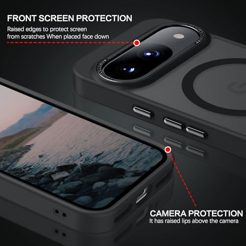 BENTOBEN for Google Pixel 9 Case [Magsafe Compatible] Translucent Matte Slim Shockproof Protective Phone Case for Google Pixel 9 6.3" 2024, Black - color: Black