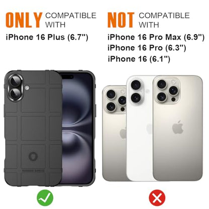 Rugged Shield 8ft Drop Proof TPU Thick Armor Tactical Protective Case Compatible with iPhone 16 Plus (6.7 inches) - Dark Black - color: Dark Black, size: iPhone 16 Plus