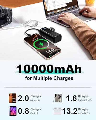 Mini Portable Charger 10000mAh 22.5W PD Small Power Bank Fast Charging - color: Black