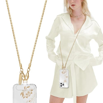 Metal Phone Lanyard Crossbody,Anti-Theft Phone Strap For Women - color: Gold, size: Long