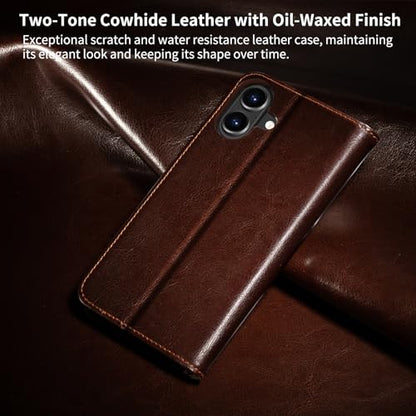 Belemay Compatible with iPhone 16 Case Wallet, Durable Genuine Leather, RFID Blocking Card Holders, Shockproof TPU Shell, Kickstand, Drop Protection, Protective Flip Cover 6.1", Brown - color: Brown, size: iPhone 16