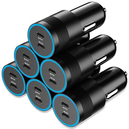 6 Pack 60W USB C Fast Car Charger 2-Port Adapter for iPhone/Android Phones