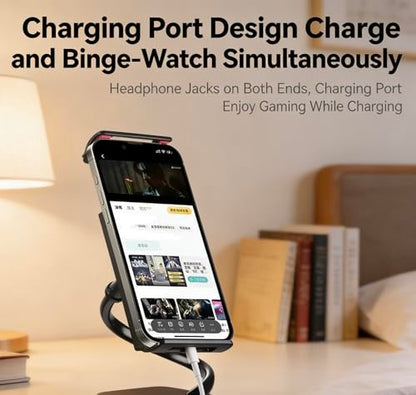 Phone Holder for Bed Laying Down with Remote Page Turner, Bedside Gooseneck Phone Stand with Clicker for Reading, Flexible Mount with Wireless Scrolling Ring for iPhone/Tiktok/Short Video