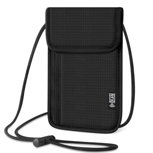Likesing 5.5" L x 7.9" W Travel Neck Wallet, RFID Passport Holder (Black) - color: Black