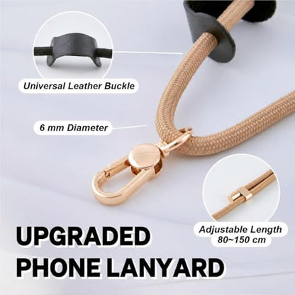 Phone Lanyard Crossbody, Anti Theft Phone Strap with 2 Tether Tabs - color: Apricot/Gold