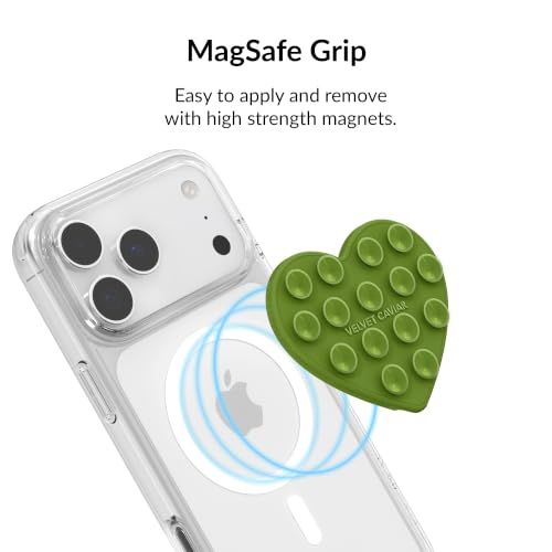 Velvet Caviar Suction Cup Phone Case Mount Compatible with MagSafe Devices Only - Magnetic Silicone Sticky Phone Grip Holder for iPhone Back of Phone - Mirror Gripper (Matcha Green Heart) - color: Matcha Green Heart